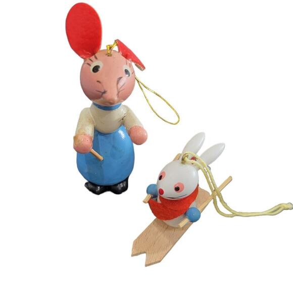 Vintage Goula Made in Spain Mouse Ornaments Set of 2 Hand Painted‎ - Picture 2 of 13